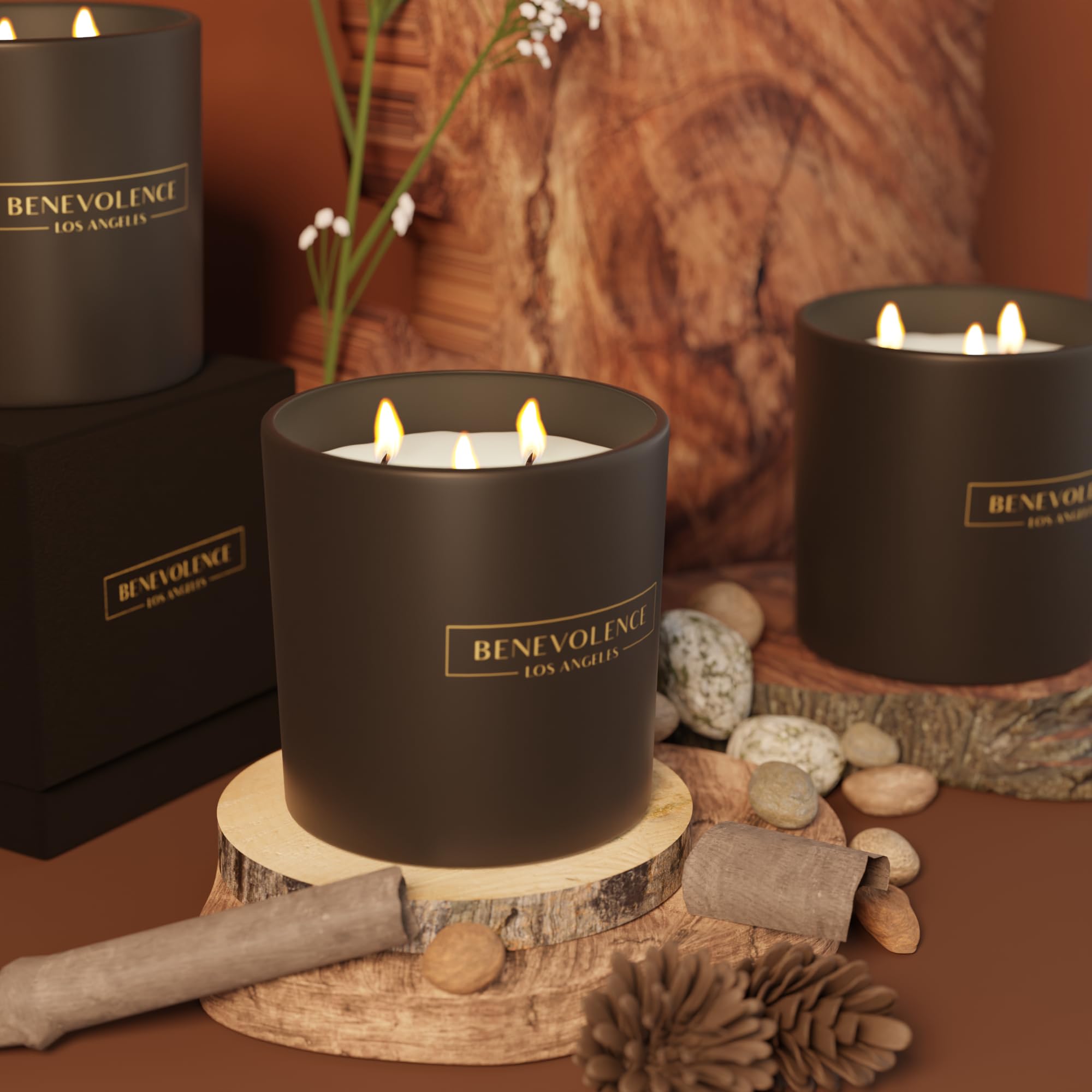 Benevolence LA 3 Wick Candle  Pine Wood Large Candle  14.5 oz Scented Candles for Home Scented  Natural Soy Candles Gifts for Wo